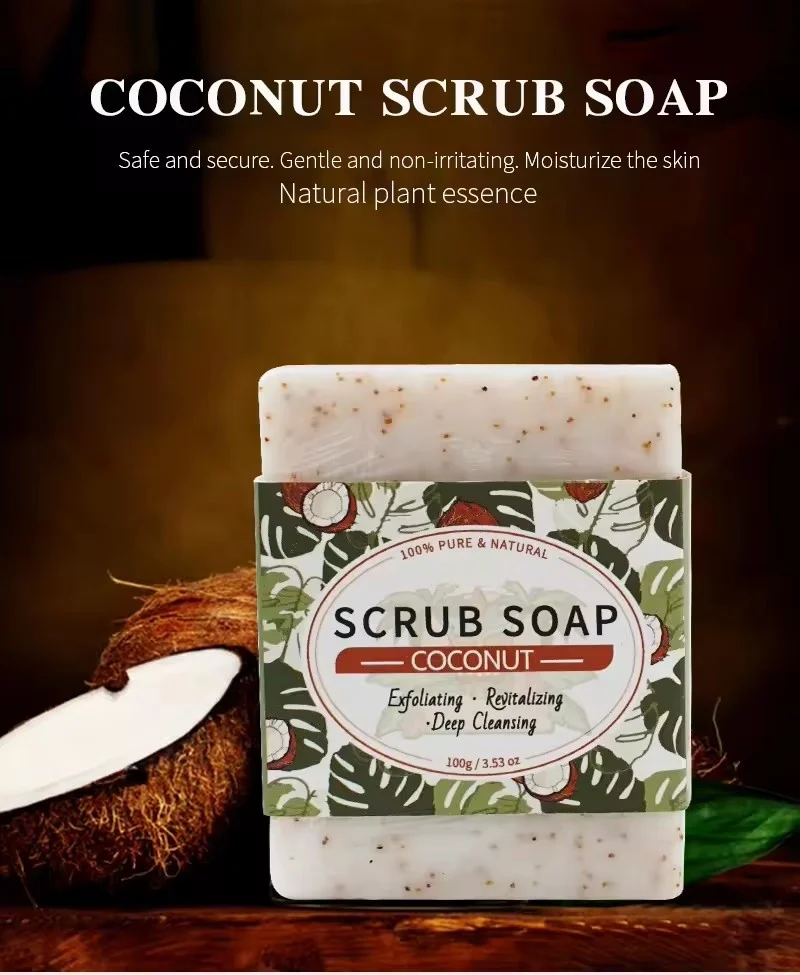 Coconut Essenti al Oil Gentle Cleansing Facial Body Scrub Soap Handmade Cold Soap