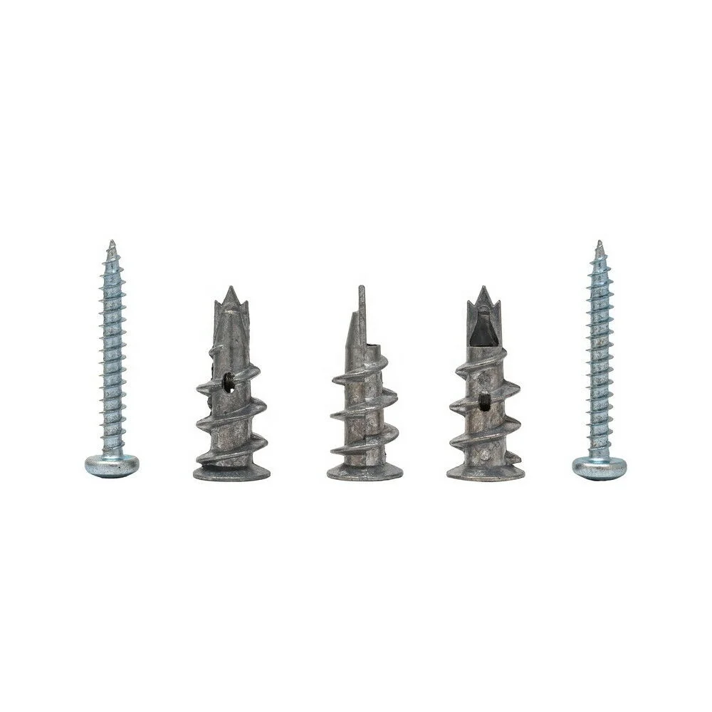 Self Drilling Drywall and Wall Anchor 3 Point Tip Zinc Alloy Plugs for Hollow Wall Material 100Pcs and Pan Hand Chipboard Screw