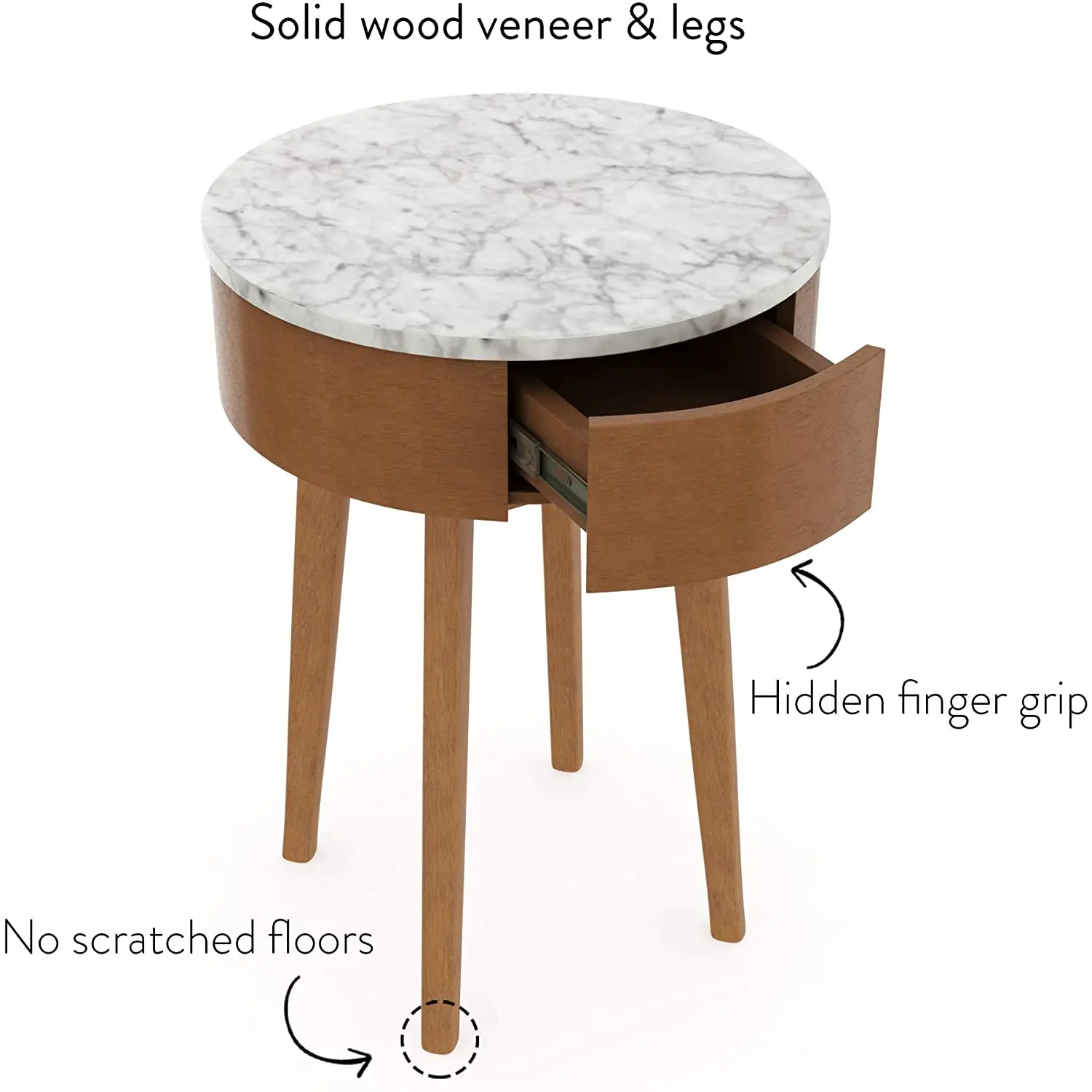 
Combohome Mid-Century Round Movable Side End Table Walnut Finish Wood Bedside Table 