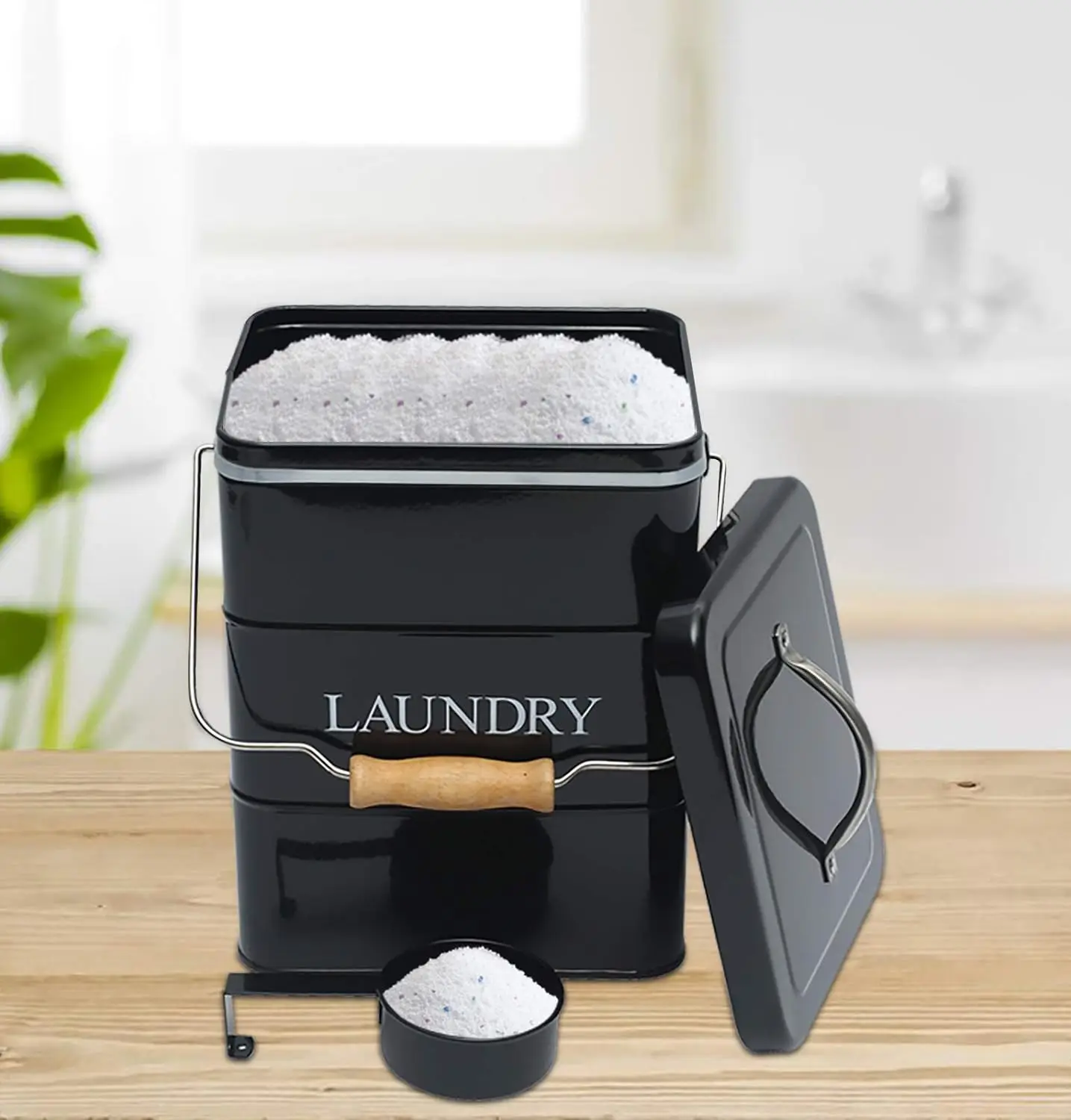 Laundry Detergent Container for Powder, Beads, and Pods, White Laundry Canister with Scoop for Bathroom Organizing and Storage