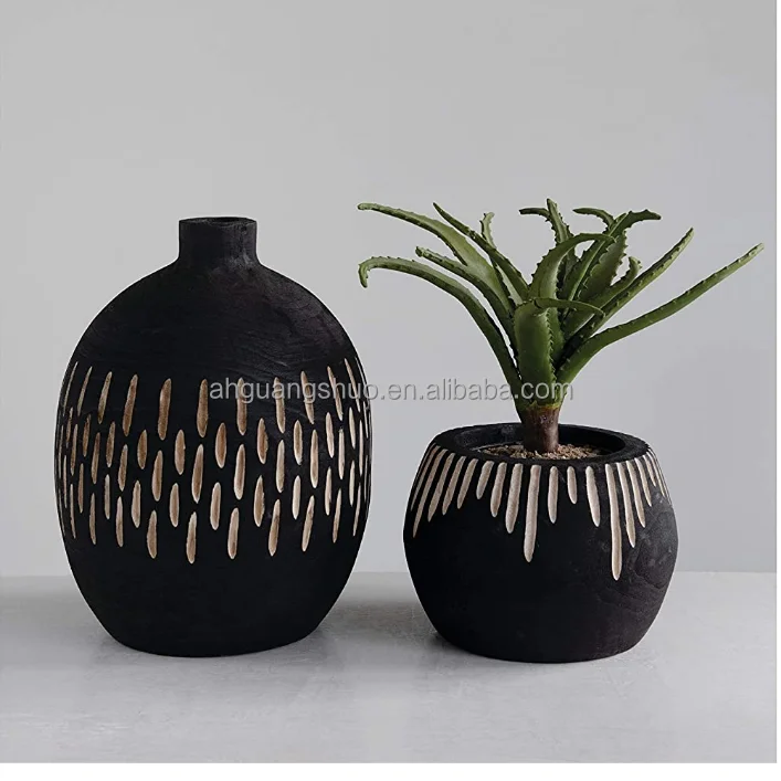 Rustic Wooden Vase For Home Decor Handmade Vase With Branch Handle/paulownia wooden jarron decoration