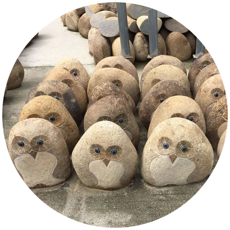 Садовое наружное ландшафтное украшение натуральный речной камень резная большая и маленькая статуя совы
