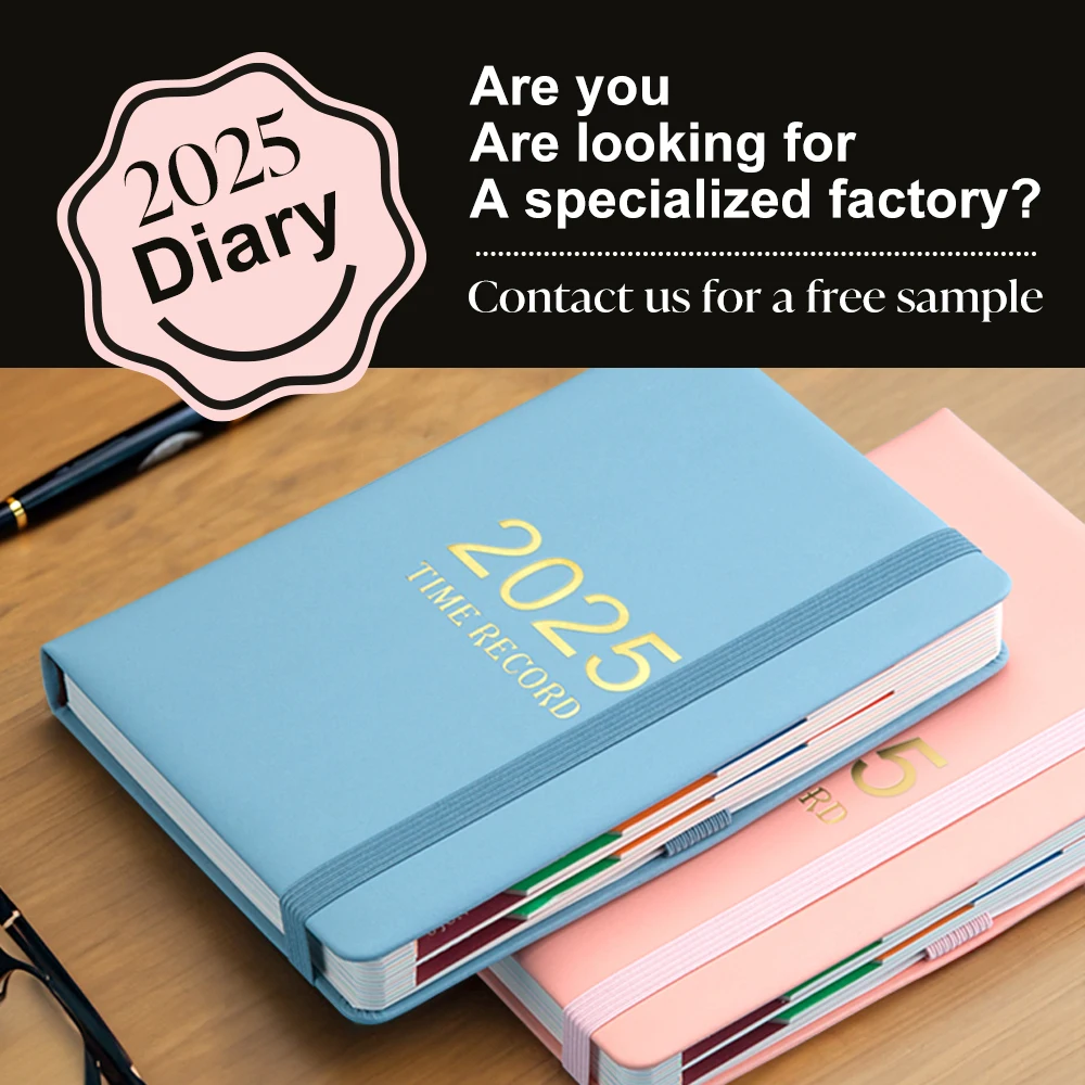 Whosale 2025 2026 dairy custom logo notebook A5 PU leather hardcover English Spanish business agenda meeting notebooks planner