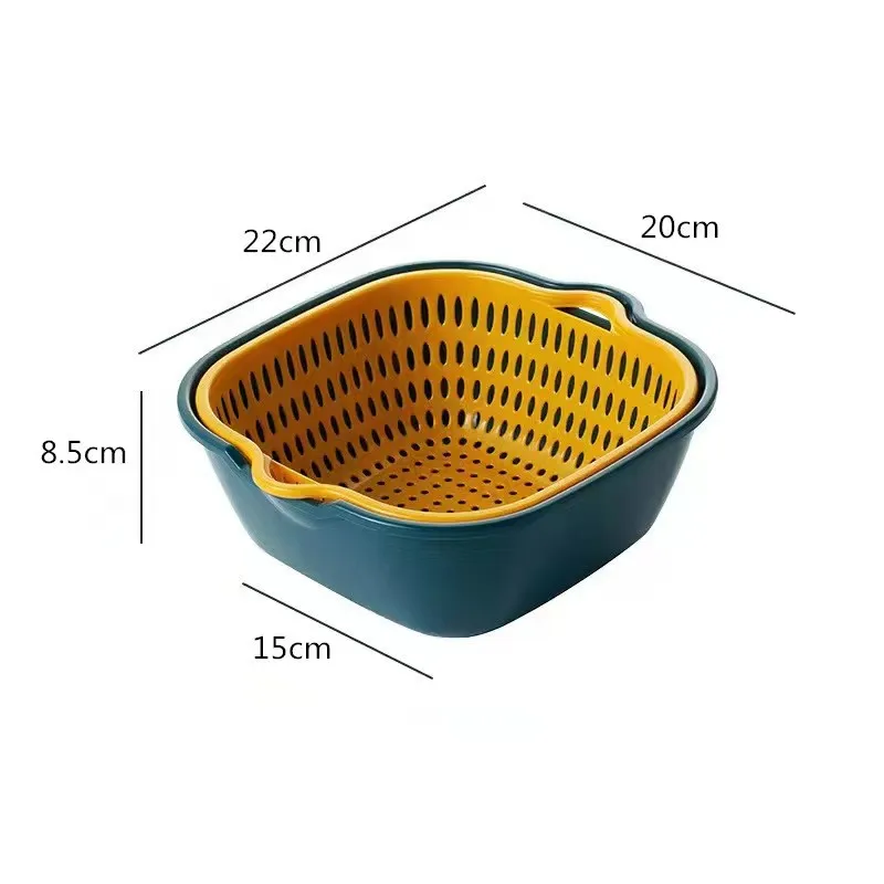 Nordic Style Large Double Plastic Square Tray Fruit and Vegetable Basket for Home Kitchen Tool