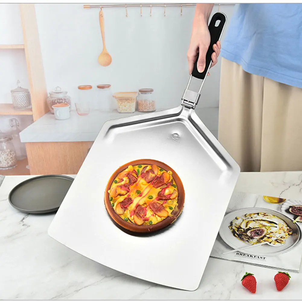 Professional Kitchen Supply Pizza Paddle Folding Plastic Handle Peel Foldable Turning Stainless