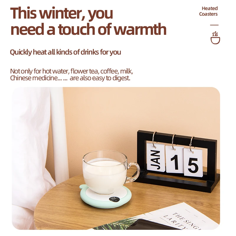 Cute Pink Electric Charging Cup Warmer Coffee Cup with Automatic Heating Pad  for Home Office Desk