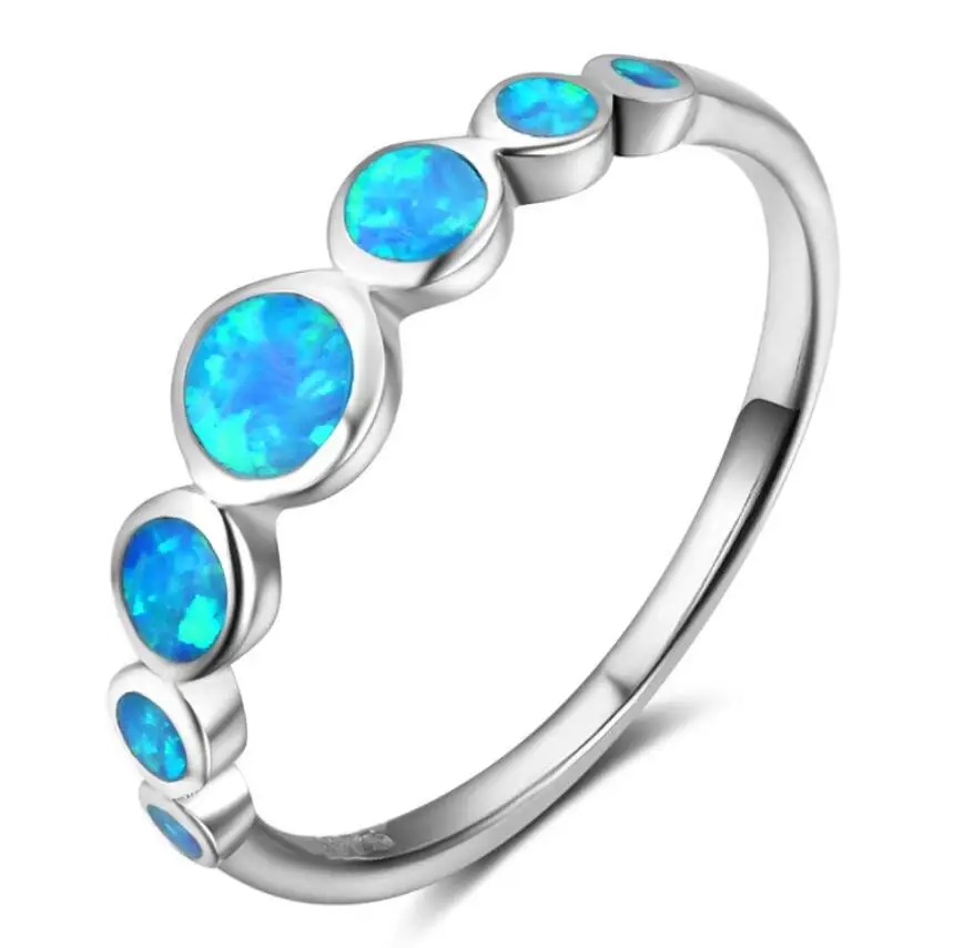 Stylish New Minimalist Joint Shape Blue Opal Ring Exquisite Engagement Fine Rings 925 Sterling Silver Bridal Jewelry