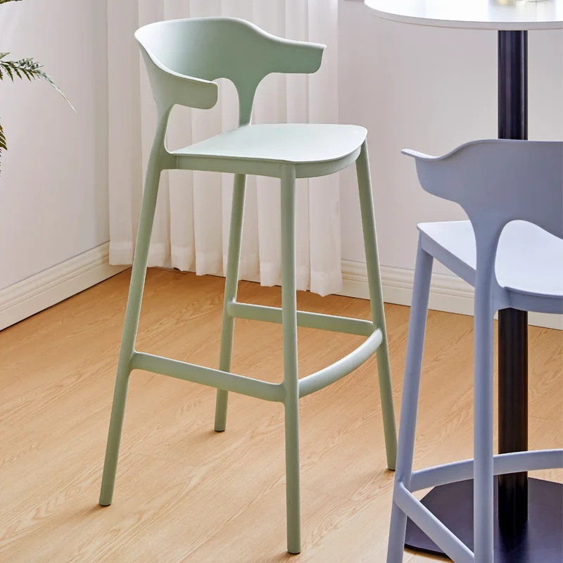 Household Bullhorn Bar Chair Simple Plastic Backrest with High Stools That Can Be Stacked Bar Chair with Armrests High Leg Chair