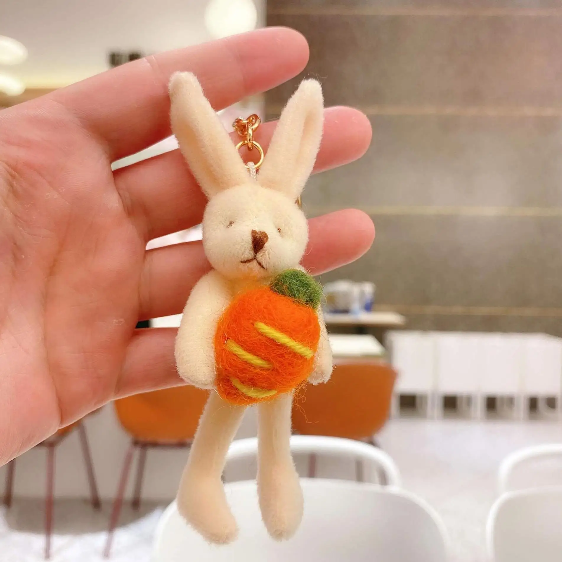 Kawaii Puff Ball Plush Rabbit bunny Stuffed Animal toys Keychain Women Girls Handbag decor charm mini plush keychain