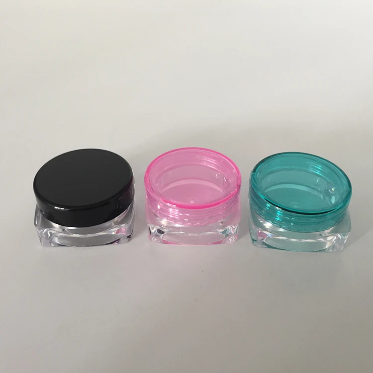 Wholesale mini 3g / gram plastic square shaped cosmetic jar pot container for cosmetic sample