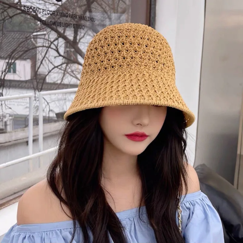 Woven straw rope bucket outdoor cap ECO sunshade ins fashion good bucket hats