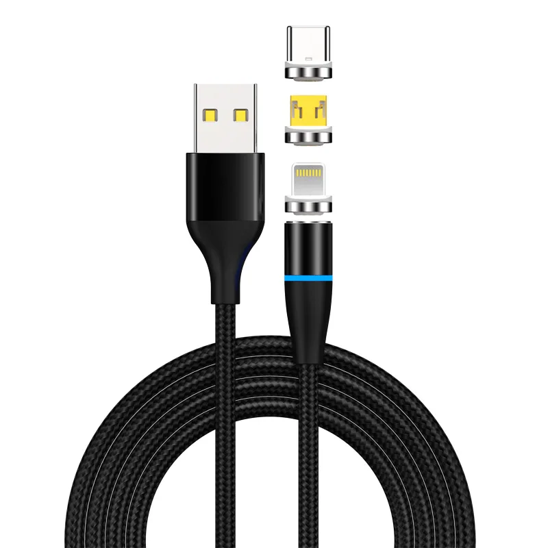 Оптовая продажа, магнитный USB-кабель 3 А с передачей данных, 2 м, Micro USB Тип c, кабель 3 в 1, магнитное зарядное устройство