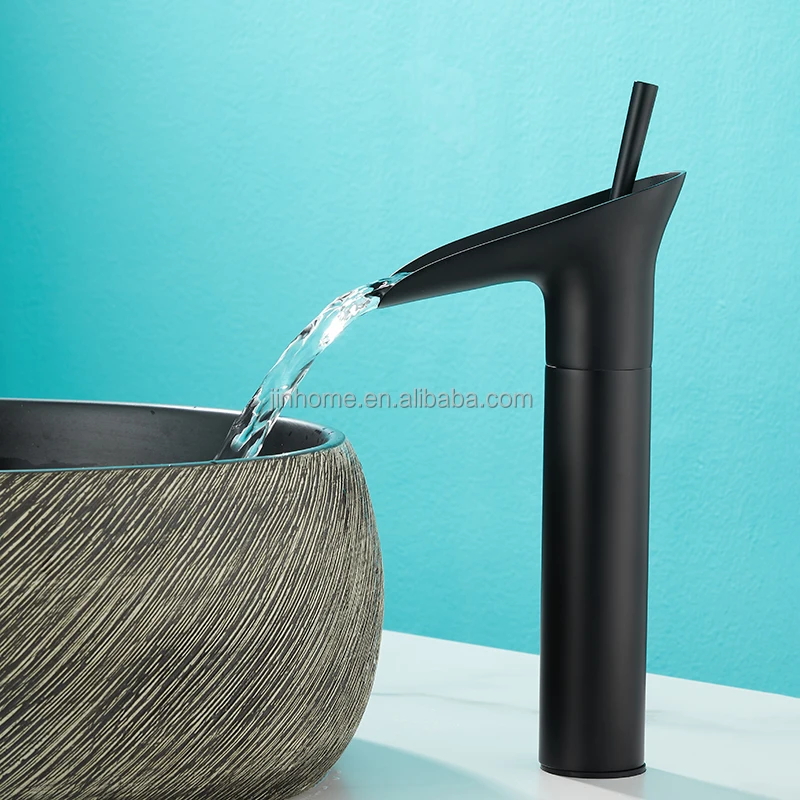 Luxury style black waterfall bathroom brass bathroom basin faucet high end