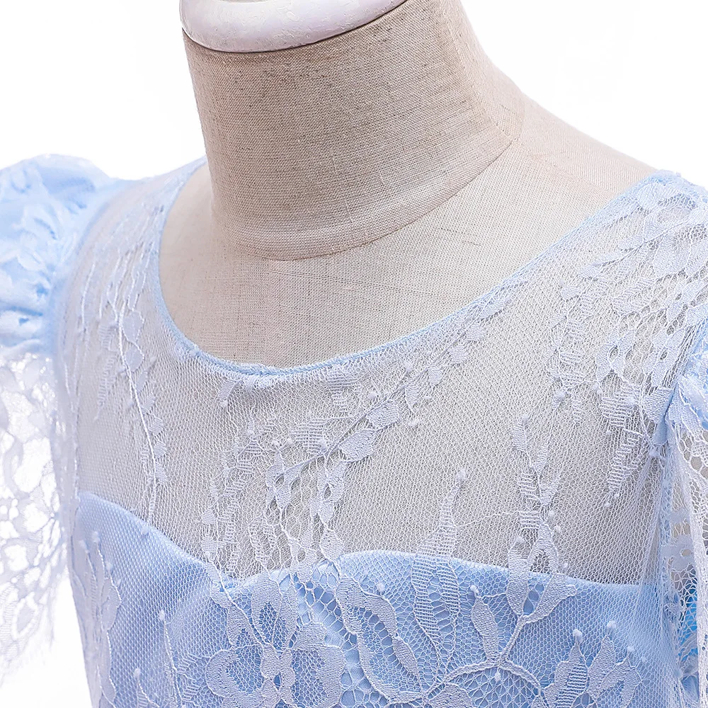 High quality long little girl gowns pageant short sleeve lace 13 year old girls dress light blue cheap modern frock designs