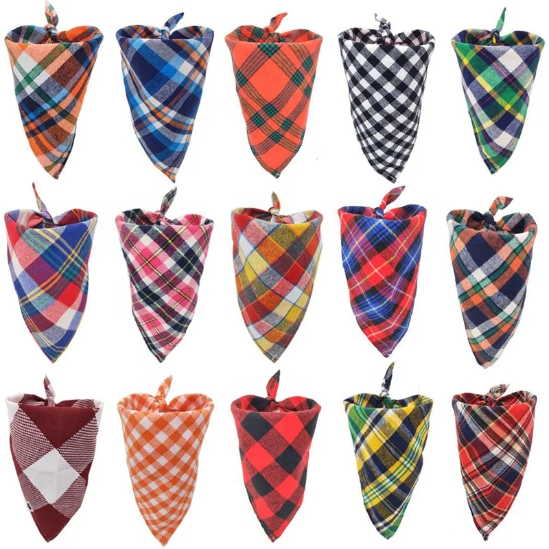 
Оптовая продажа, регулируемые треугольные клетчатые банданы для домашних животных с принтом логотипа на заказ, модный шейный шарф, бандана для собак 