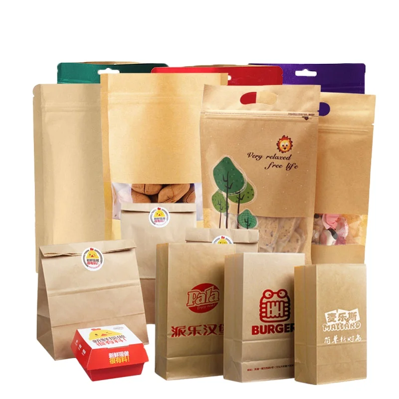 Grocery Craft Food Paper Pouches Brown Kraft Paper Bags Food Grade