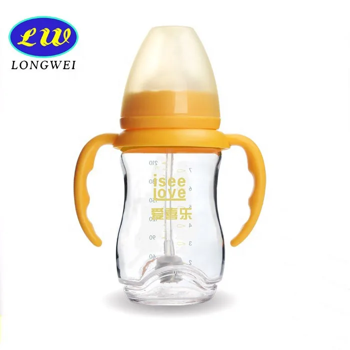 4oz bpa free custom high borosilicate glass baby milk bottle with handle