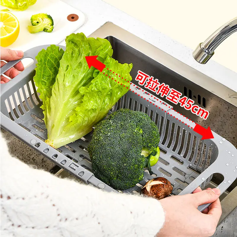 Kitchen Leftovers Hanging Filtering Extendable Collapsible Drain Basket Over The Sink Colander Strainer For Vegetable Fruit