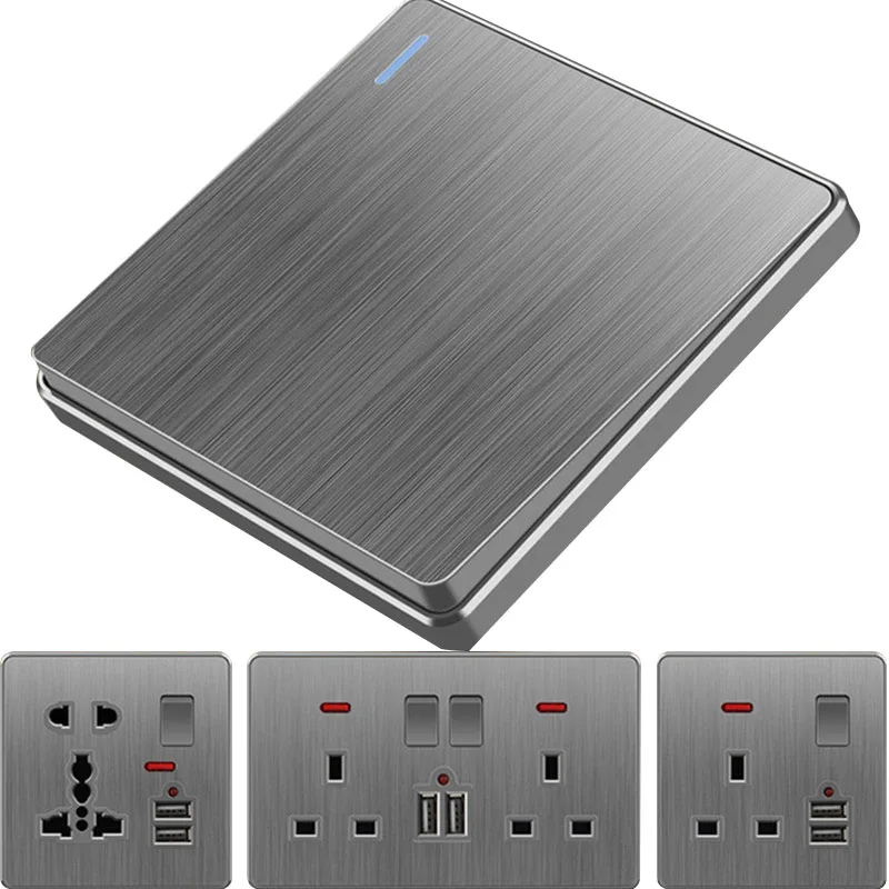 Универсальные переключатели и розетки серого цвета, Сетевая розетка USB 13 а для ПК, переключатели света с кнопкой