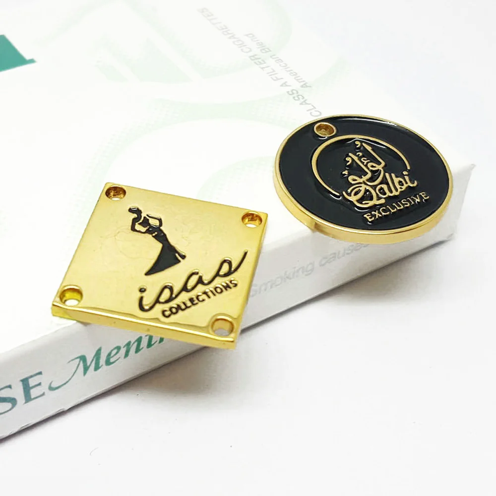 Custom Garment Accessories Shoe Metal Label Engraving Name Logo Textured Metal Hang Tag Seal String