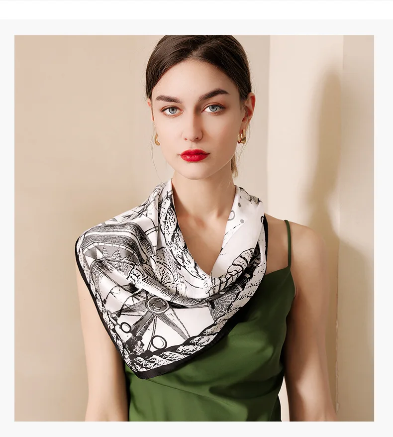 2024 Spring New Simulation Silk Scarf 70 Square Roulette Printing Scarf Bundle Headband
