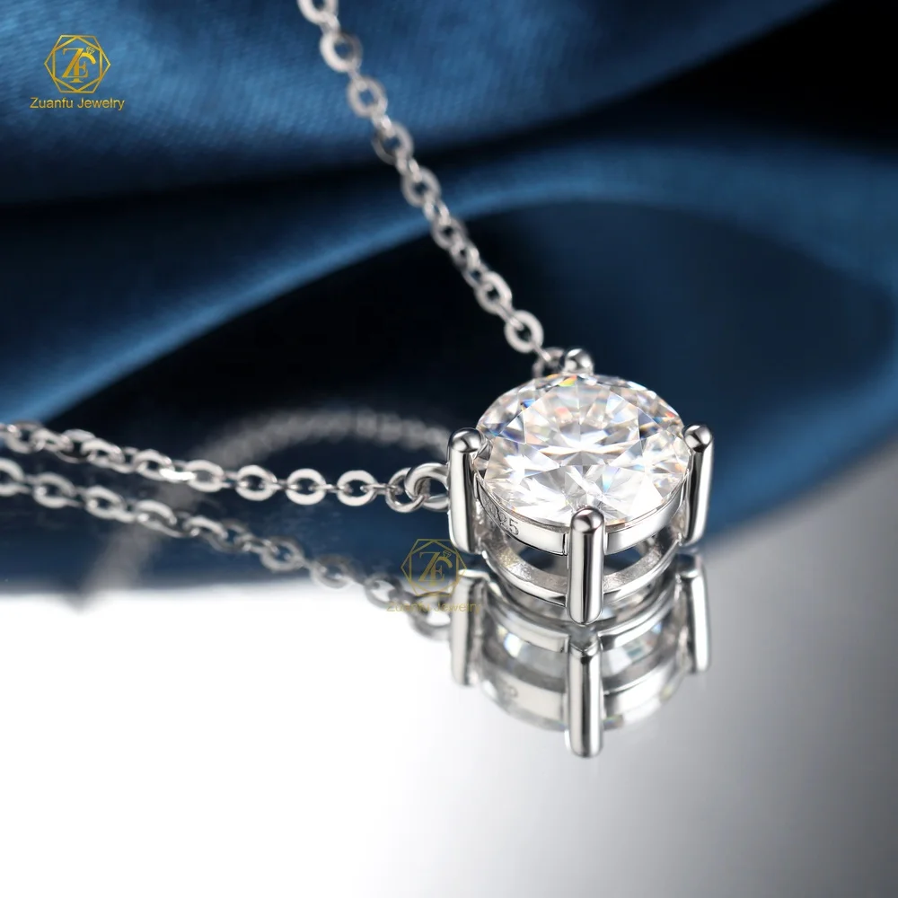 Fine Jewelry 14K 18K White Gold 0.5CT 1CT 2CT Lab Grown Diamond Necklace Jewelry Round DVS1 Lab Diamond Solitaire Necklace