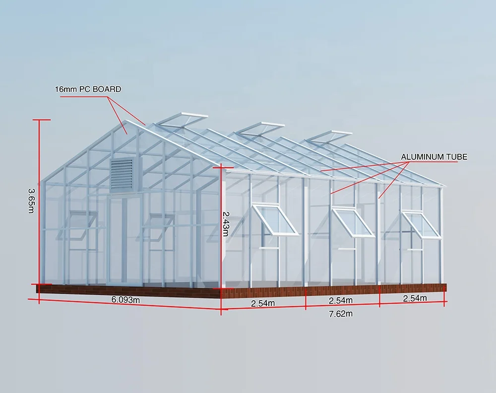 Китай, красивая алюминиевая теплица из поликарбоната для выращивания овощей