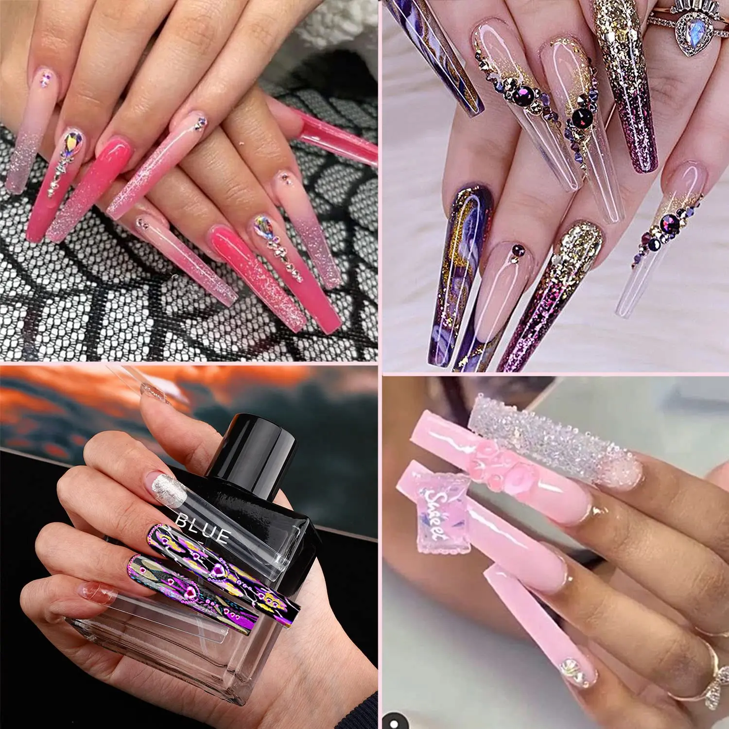 NO C Curve Long Nail Tips Square Straight False Nail Tips Design Acrylic Finger Technology Wholesale Price 500 Pcs Nail Tips