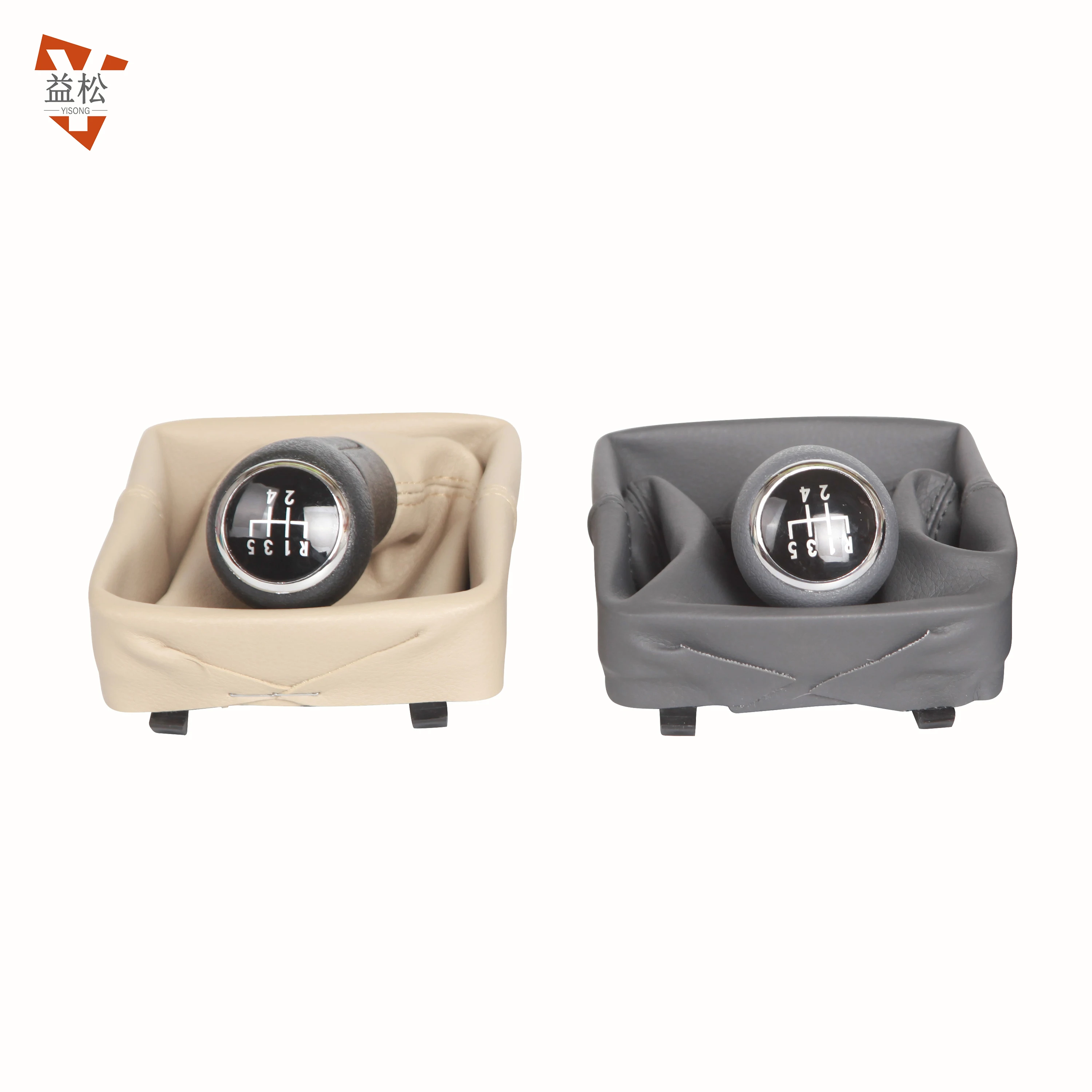 Manufacture auto parts car accessories gray/beige 5 speed leather car gear shift knob dust boot cover universal for VW POLO