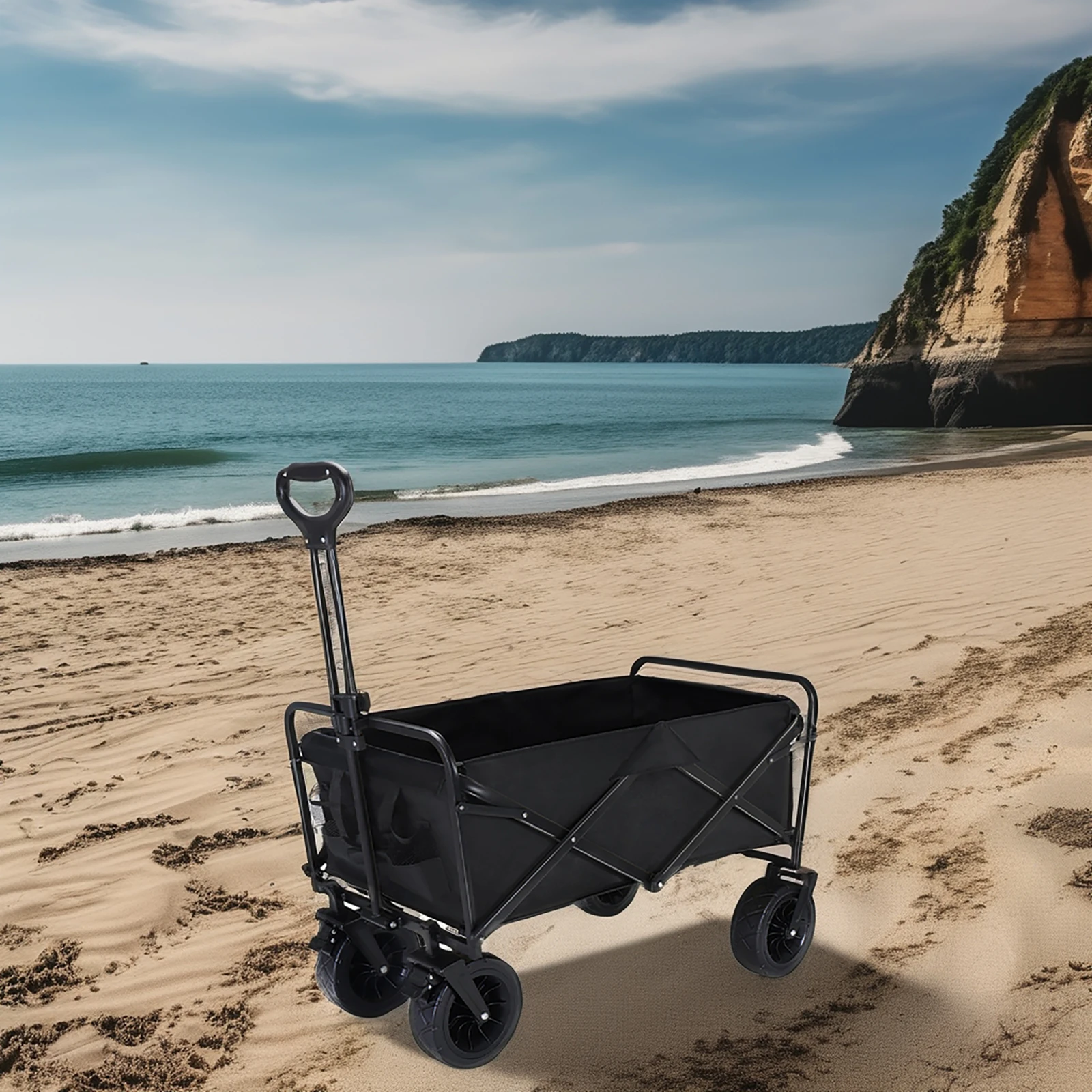 Multi-function Metal Canvas Folding Cart 4 Wheels Folding Portable Camping Wagon outdoor OEM Supported Platform Shopping Trolley