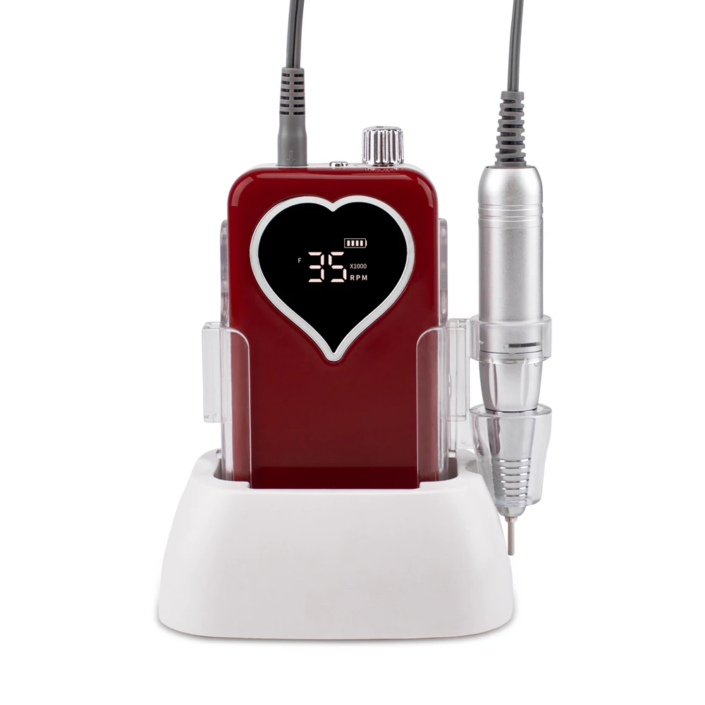 Top Seller Lovely Heart Display Screen Manicure Set Tools Electric Cordless Carbon Brush Handle Piece Nail Drill Machine