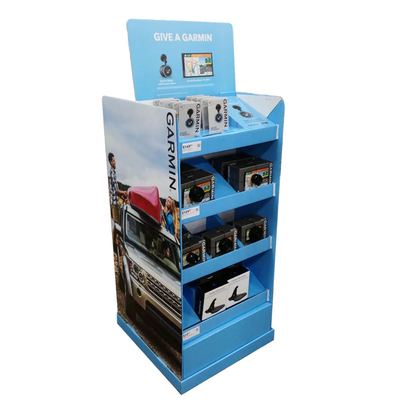 Custom advertising floor pop display stand corrugated cardboard batteries car mobile phone accessories display stand