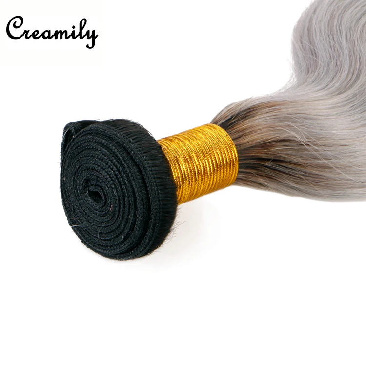 
Black Grey Hair Weave Two Tone Ombre 1b/ Gray Brazilian Human Hair Weave 