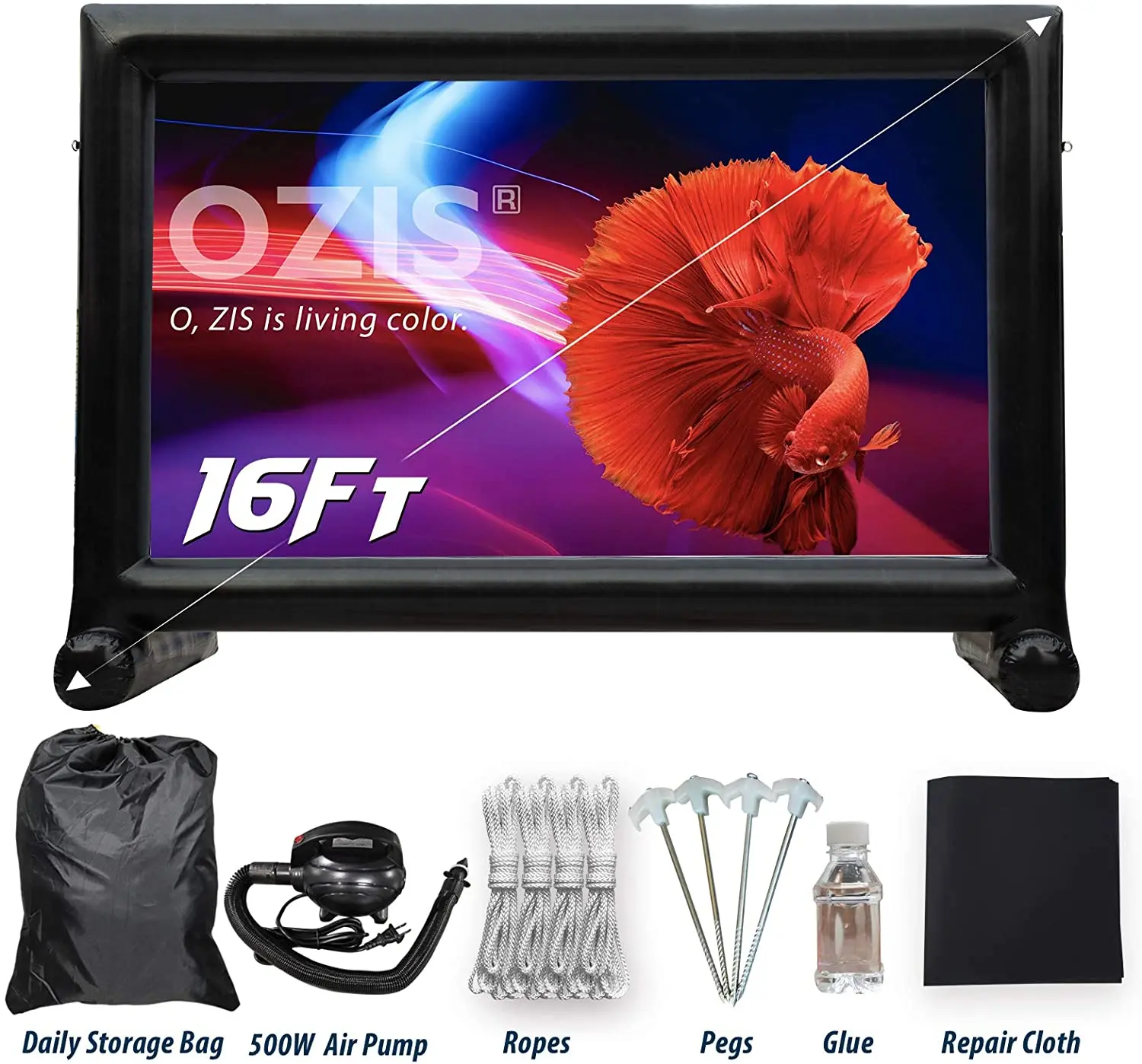 OZIS16ft Waterproof Large Blow Up Projector Inflatable Screen With Blower Outdoor Movie Screen Inflatable