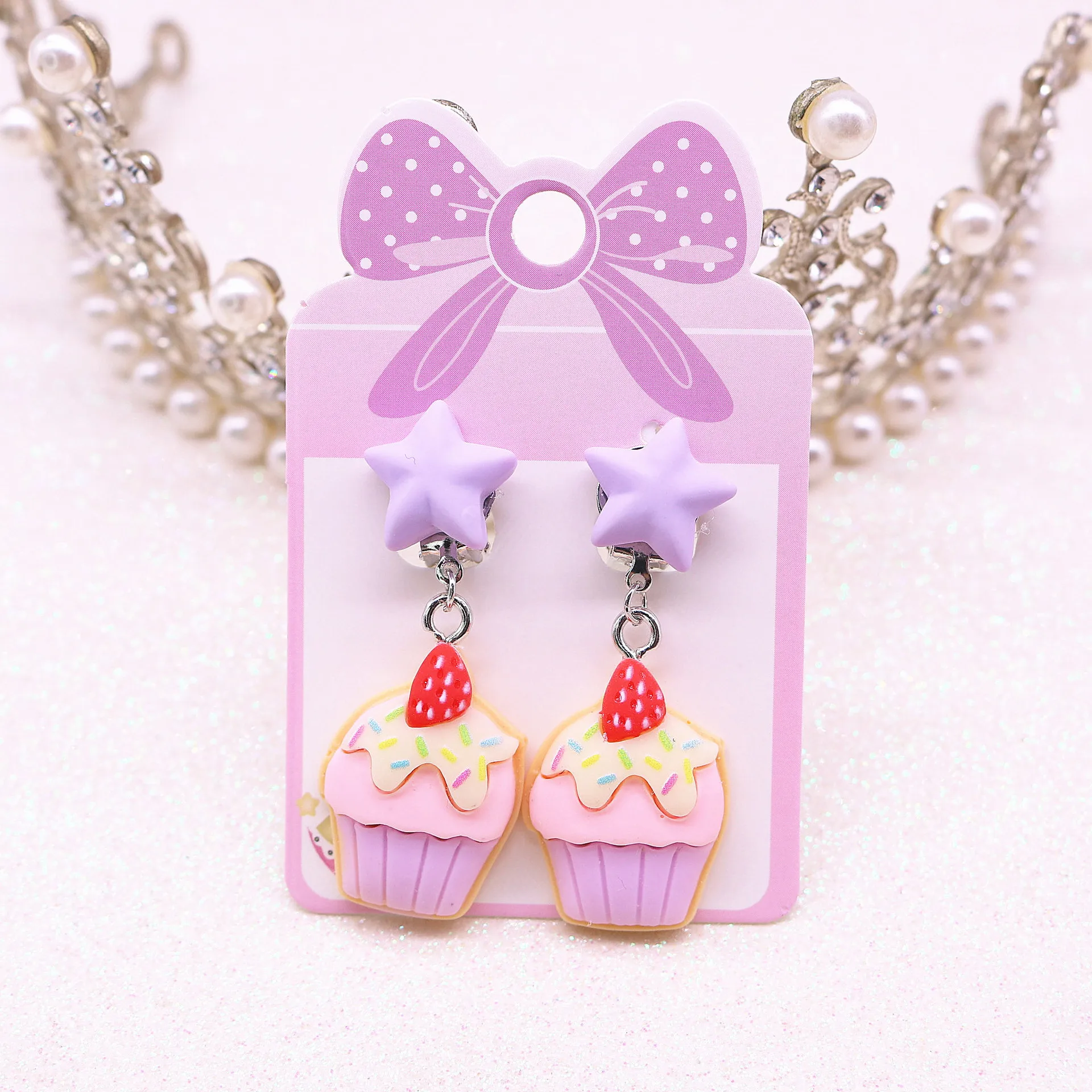 Children Ear Clip No Pierced Jewelry Cartoon Ice Cream Cake Donuts Pink Cute Earrings For Girls Kids