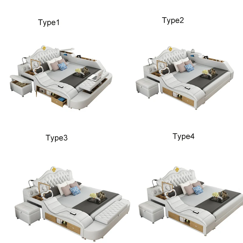 Luxury Leather Smart Bed Multifunctional Bed Tatami King Queen Platform Upholstered Fabric Soft Bed With Storage Music Speaker