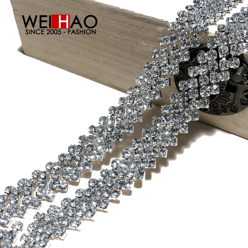 Silver color crystal chains wedding bridal sash belt trimmings for dresses  Jewelry crystal lace tape for garment and bag.