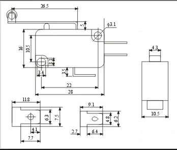 All black micro switch KW7-2 V-156-1C25 copper point 5A250V with roller lever 3 feet