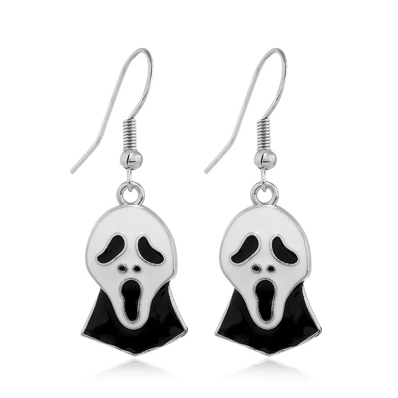 Halloween Dangle Earrings Punk Witches Skull Cat Bat Crystal for Women Gift