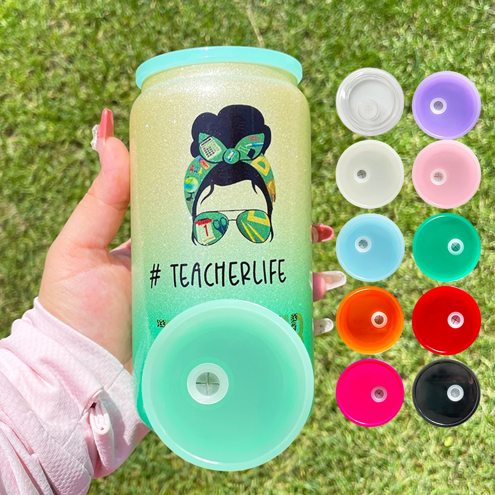 USA warehouse Wholesale Moisture-proof BPA free colorful replacement Mason Jar Straw lid for 12oz 16oz snow globe glass can