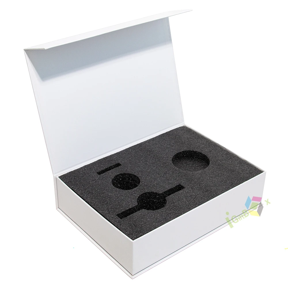 Luxury Book Shaped White Rigid Cardboard Box Packaging Magnetic Gift Boxes with EVA Foam Insert