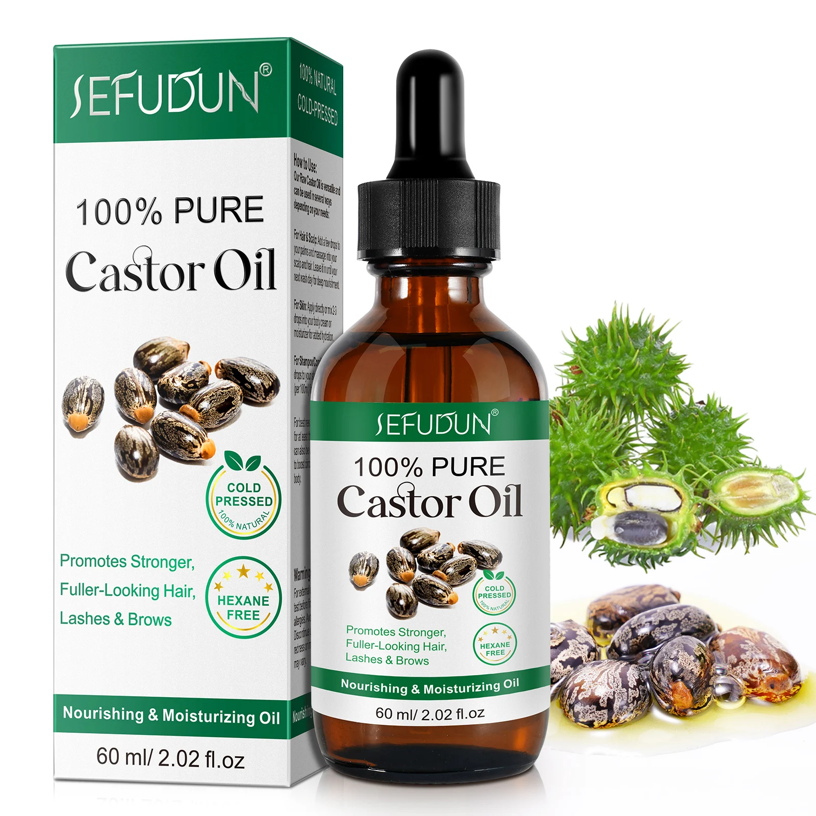 SEFUDUN Cold Pressed Pure Castor Oil Private Label Natural Organic Scalp Nourishing Stronger Hair Castor Oil For Hair Growth