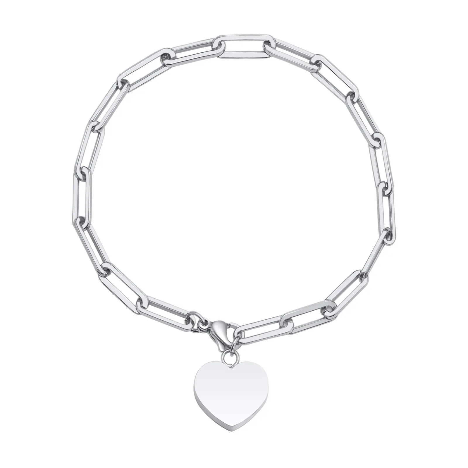 New Design Silver Stainless Steel Heart Shape Box Return to Shape Loop Chain  Lobster Clasp Bracelet For Unisex