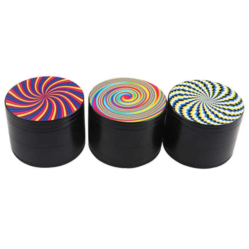 Best selling cool fashion customization  3D sticker 3/4 layer 30/50MM easy use metal spiral fume herb grinder tobacco cutter