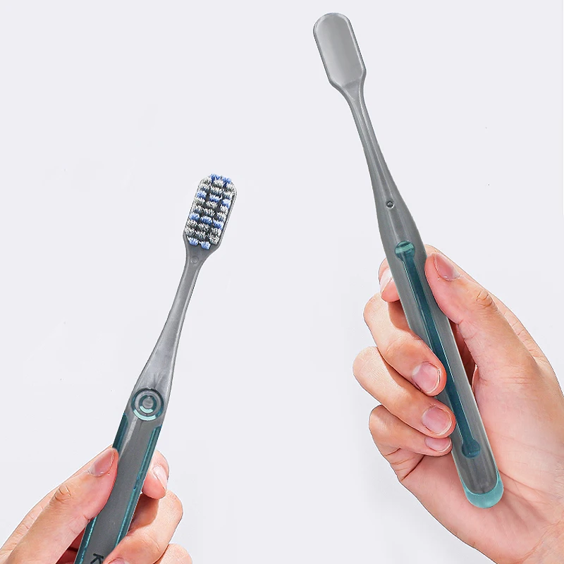 In stockgolden plastic handles toothbrush Nylon Dupont Charcoal bristle Transparent PS nylon soft medium hard adult Toothbrush