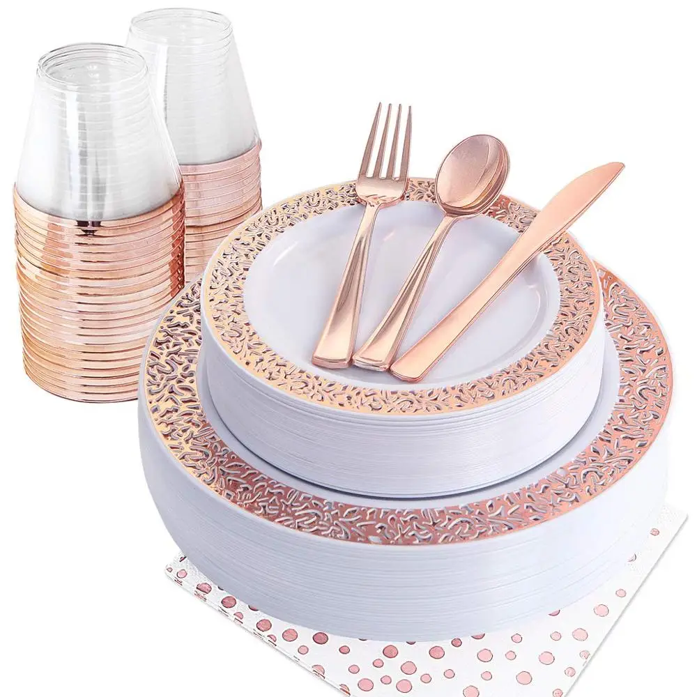 Elegant Laced Plastic Plates and Cutlery Sets
