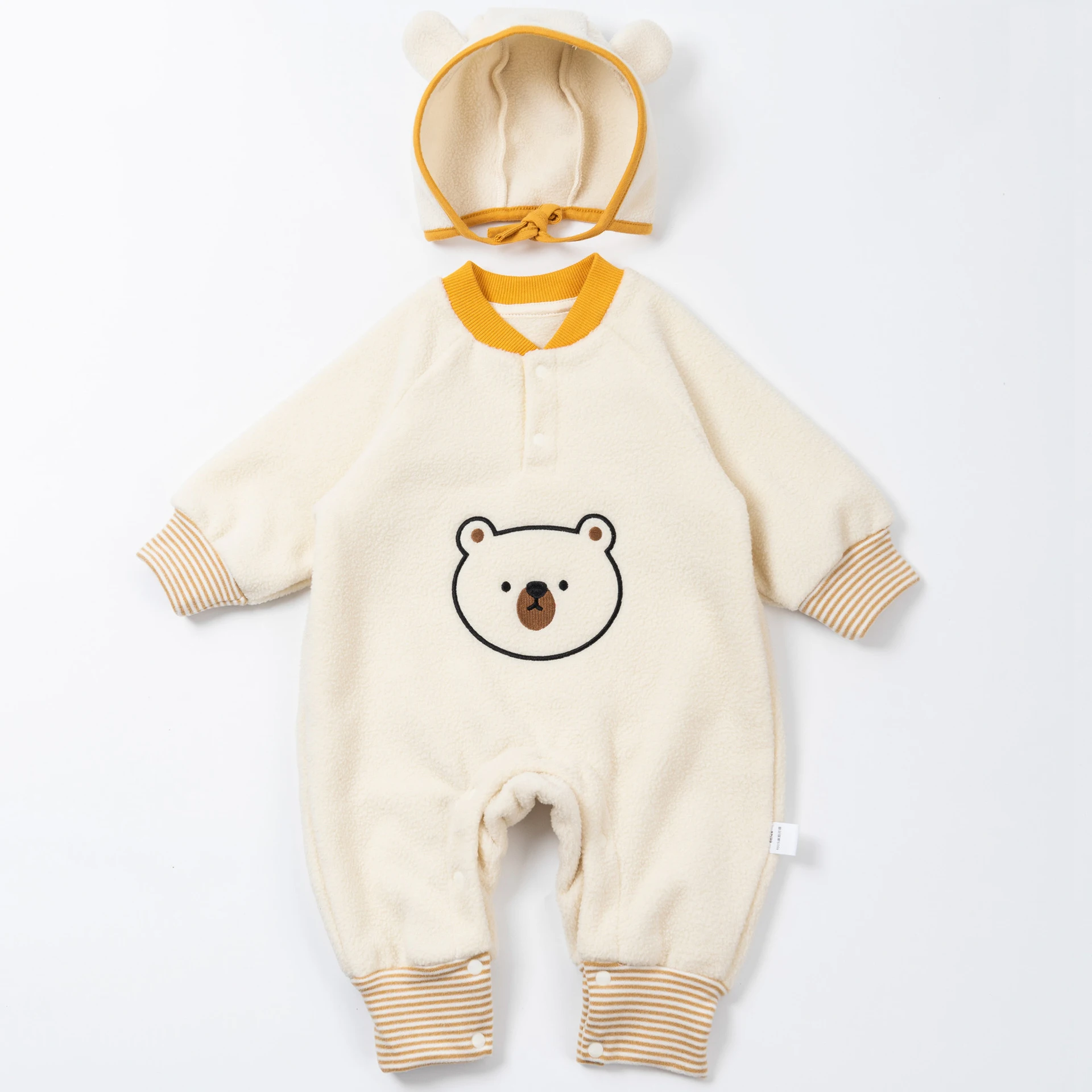 Autumn and winter Newborn Baby clothes shaking grain velvet bear baby jumpsuit newborn warm baby rompers