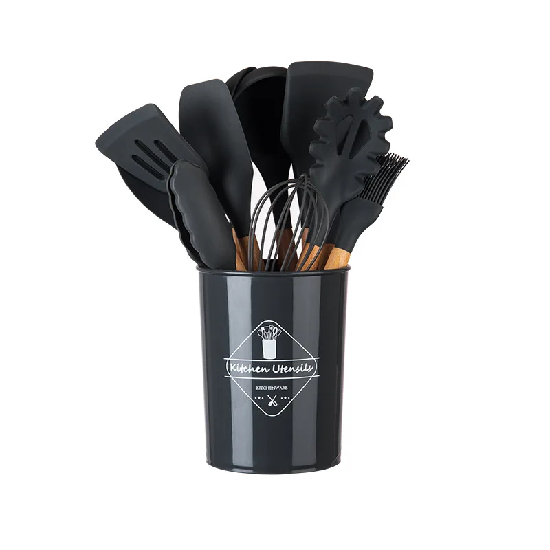 Hot Sale 12PCS Silicone Kitchen utensils with Wooden handle Non-stick Silicone Kitchen Helper Set