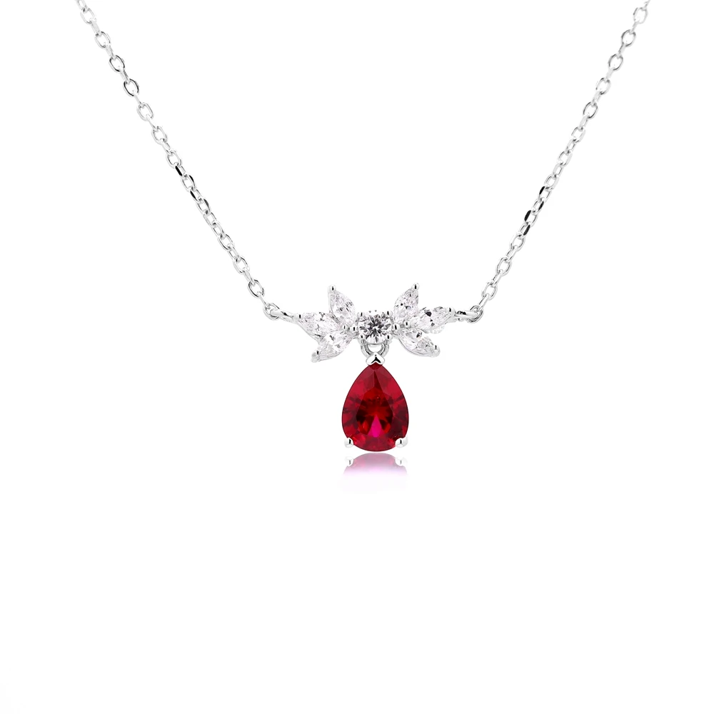 Authentic single product luxury advanced angel wing ruby necklace Xiaozhong design red water drop zircon white pendant