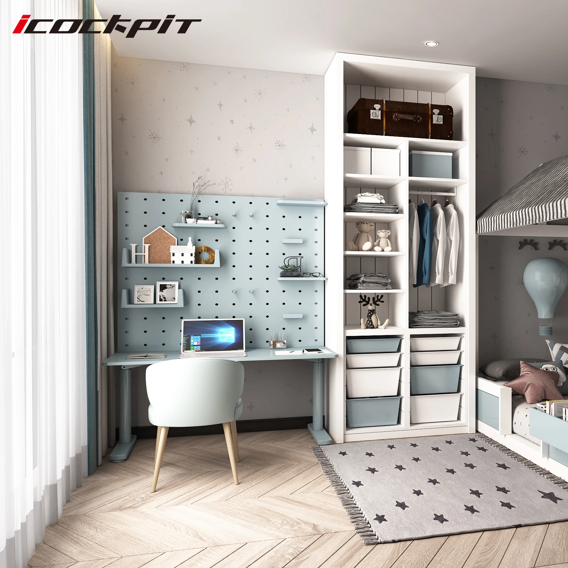 Icockpit wholesale ergonomic home children student height adjustable desk bookshelf study table